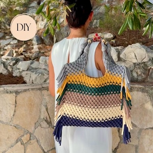 PDF Pattern Macrame Bag, DIY Macrame Boho Purse, Handbag Pattern, Macrame Shopping Bag Tutorial, How to Macrame Bag