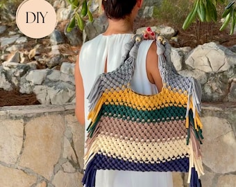 PDF Pattern Macrame Bag, DIY Macrame Boho Purse, Handbag Pattern, Macrame Shopping Bag Tutorial, How to Macrame Bag