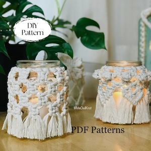 Set of 2 Macrame Jar Cover Patterns PDF – Detailed Macrame Tutorial, Candle Jar Design, DIY Macrame Pattern, Wedding Day Decor, Gift Idea