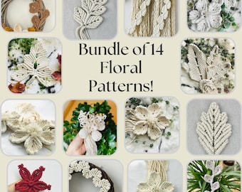 Paquete de patrones florales de macramé: ¡Desata tu creatividad con diseños impresionantes! 14 patrones de macramé DIY para crear piezas florales únicas.