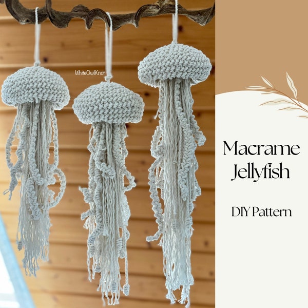 DIY pattern Macrame Jellyfish, Macrame PDF Pattern, Step by Step macrame pattern for beginners, Digital Download Written Pattern