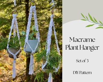 Set of 3 Macrame Plant Hangers PDF Patterns, Small Plant Hangers PDF Pattern in same style, DIY Macrame, How to Plant Hanger, Gift Idea