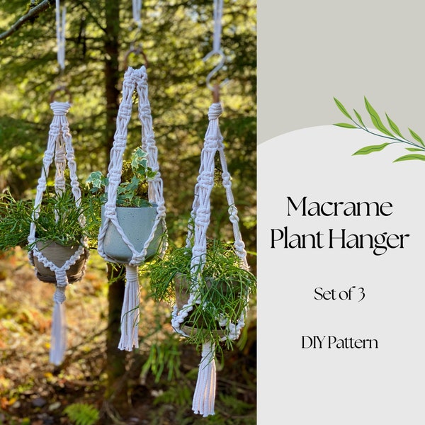 Set of 3 Macrame Plant Hangers PDF Patterns, Small Plant Hangers PDF Pattern in same style, DIY Macrame, How to Plant Hanger, Gift Idea