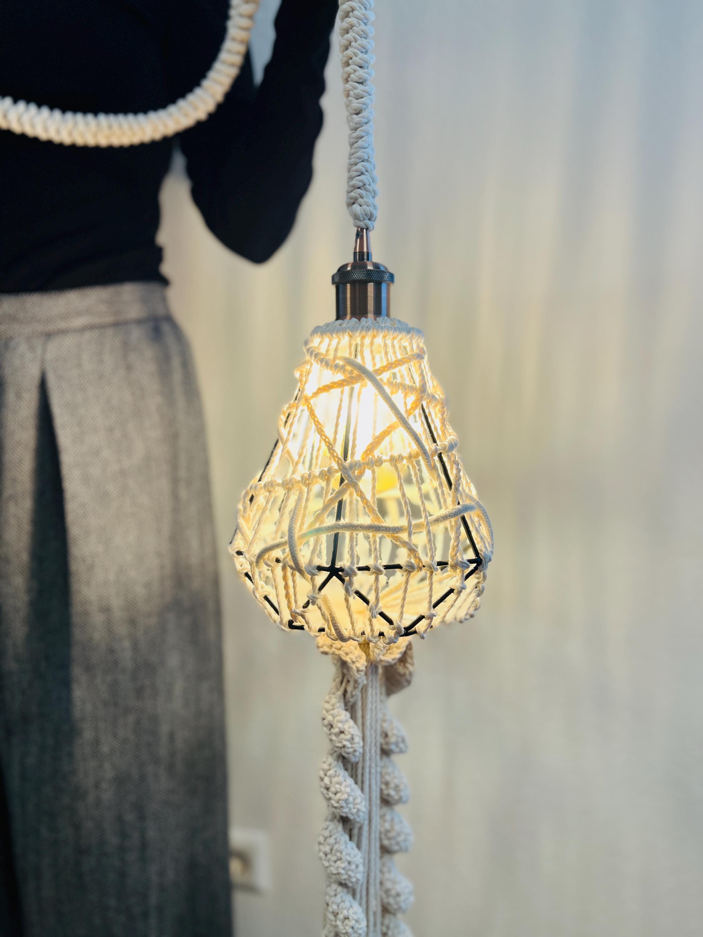 ボヘミアン風ロープランプのDIYパターン – マクラメペンダントライトの
