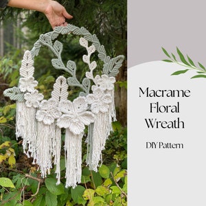 DIY Macrame Pattern Flower Wreath, Written PDF, Set of 5 Macrame PDF Patterns, Digital Download Macrame Wall Hanging Tutorial