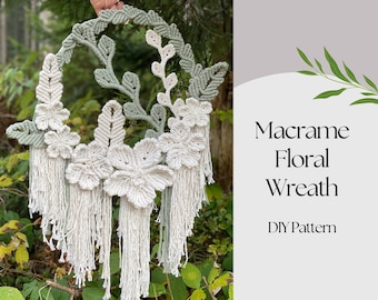 DIY Macrame patroon bloemenkrans, geschreven PDF, set van 5 Macrame PDF-patronen, digitale download Macrame muur hangende tutorial