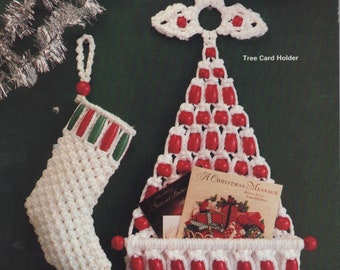 2 Vintage Macrame Christmas Patterns, Macrame Tree Card Holder, Simple Bead Stocking, Macrame Vintage Pattern, 1970s Projects