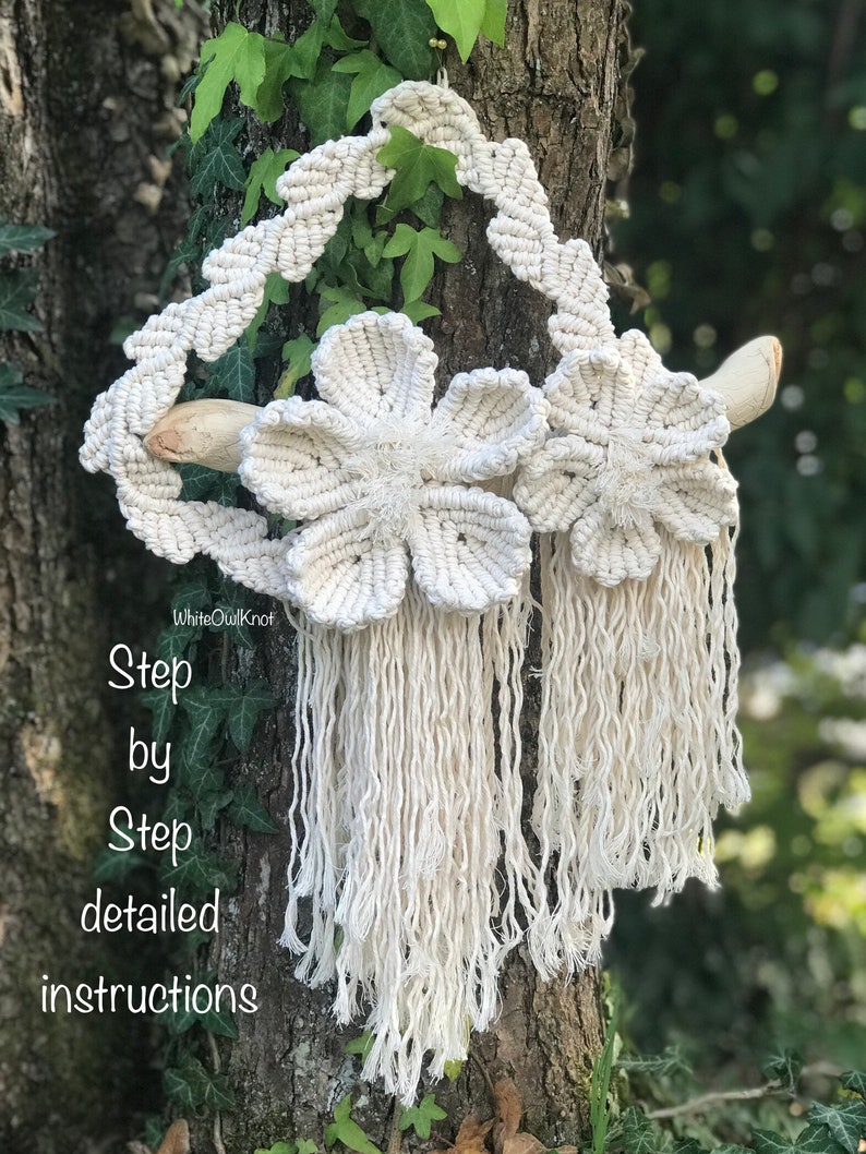 PDF Pattern Macrame Wall Hanging, Macrame Flowers Tutorial,Set of macrame PDF Patterns,Step by Step, Direct Download, How To Macrame Flowers image 3