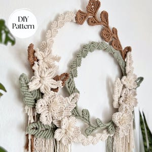 Macrame PATTERN Floral Wreath, Floral Arrangements, Front Door Wreath DIY, Macrame Wall Hanging Pattern, Step-by-Step Written Instructions