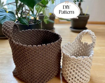 PDF Pattern Macrame Basket, Home Organization, Macrame Plant Hanger Tutorial, Digital Download, Home Accents