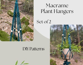 Set of 2 macrame plant hangers PDF Patterns, DIY macrame, macrame e-pattern, double plant hanger pdf, Plant Hanger How To