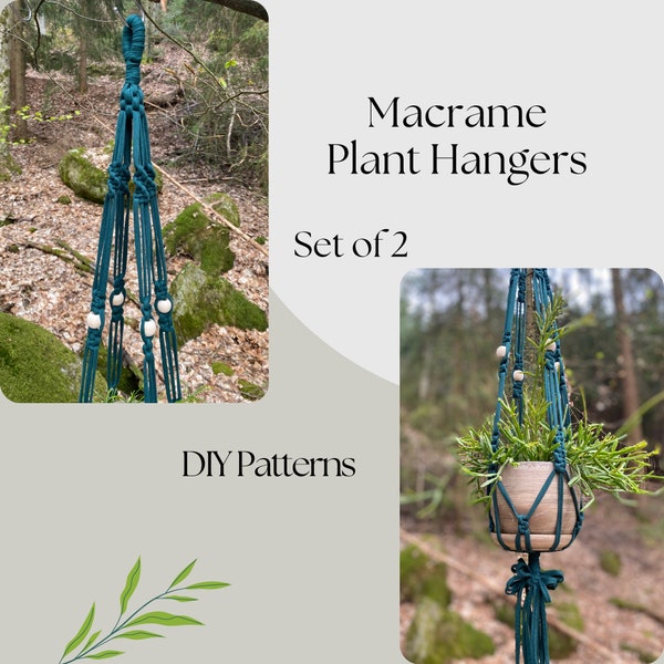 Set of 2 macrame plant hangers PDF Patterns, DIY macrame, macrame e-pattern, double plant hanger pdf, Plant Hanger How To