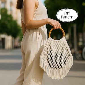 DIY Macramé Bag Pattern - Create Your Own Boho Chic Handmade Net Bag. Instant Download PDF Pattern for Macramé Handbag
