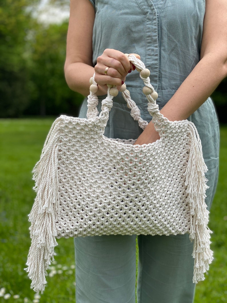 PDF Pattern Macrame Bag, DIY Macrame Boho Purse, Handbag Pattern, Macrame Shopping Bag Tutorial, How to Macrame Bag image 9