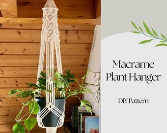 DIY Macrame plant hanger patrón PDF, patrón de macramé principiante, DIY macrame, paso a paso, cómo plantar colgador, idea de regalo