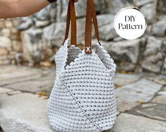 Macrame Bag PDF Pattern, DIY Macrame Boho Purse, Handbag Pattern, Macrame Tote Bag Pattern, How to Macrame Bag, Modern Bag Macrame Pattern