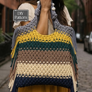 PDF Pattern Macrame Bag, DIY Macrame Boho Purse, Handbag Pattern, Macrame Shopping Bag Tutorial, How to Macrame Bag