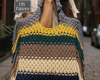 PDF Pattern Macrame Bag, DIY Macrame Boho Purse, Handbag Pattern, Macrame Shopping Bag Tutorial, How to Macrame Bag