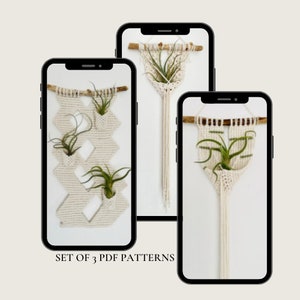 SET of 3 Macrame Air plant PDF pattern, Macrame Wall Hanging Pattern, Home decor DIY instructions,Air Plant Terrarium, Plant lover gift idea