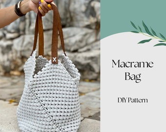Torba Macrame wzór PDF, torebka DIY Macrame Boho, wzór torebki, wzór torby Macrame Tote Bag, jak zrobić torbę Macrame, nowoczesny wzór torby Macrame