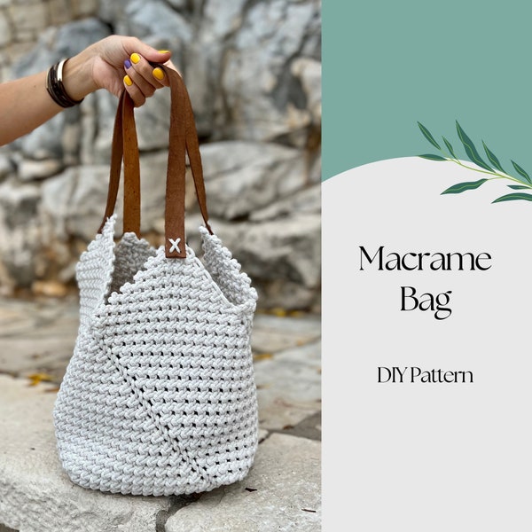 Macrame Bag PDF Pattern, DIY Macrame Boho Purse, Patrón de bolso, Macrame Tote Bag Pattern, Cómo Macrame Bag, Modern Bag Macrame Pattern