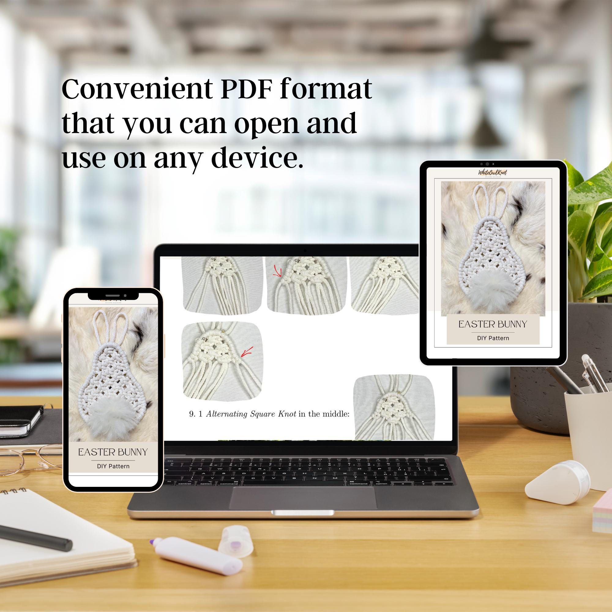 Macrame Rabbit Pattern Easter Bunny Macrame Pattern PDF, DIY Rabbit Easter Decor, Cute Macrame ...