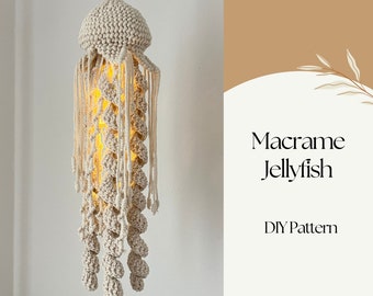 Jellyfish Macrame Pattern , Macrame Step-by-Step PDF Pattern for beginners, Ocean 3D Creatures, Beach Vibes Home Decor, Digital Download