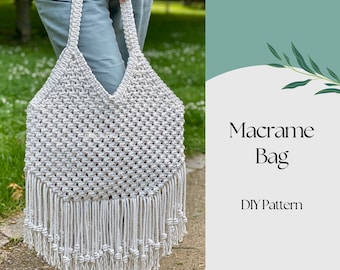 Macrame Market Shoulder Bag PDF Pattern, DIY Macrame Boho Hippie Bag, Macrame Shopping Bag Tutorial, Tote Bag, How to Macrame Bag