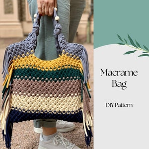 PDF Pattern Macrame Bag, DIY Macrame Boho Purse, Handbag Pattern, Macrame Shopping Bag Tutorial, How to Macrame Bag image 1