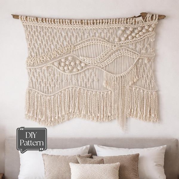 DIY Macraweave Wall Hanging, PDF Pattern and Macrame Knots and Techniques Video Tutorial, Macrame and Weaving Fiber Art, Boho Wall decor