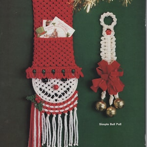 2 Vintage Macrame Christmas Patterns, Macrame Snowman Card Holder, Simple Bell, Macrame Vintage Pattern, 1970s Projects Christmas Ornaments