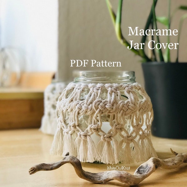 Makramee-Glas-Abdeckung als PDF-Muster, Makramee-Anleitung, Josephine-Knoten-Anleitung, Makramee-Laternenmuster, Makramee-E-Book, Hochzeitstag-Dekoration