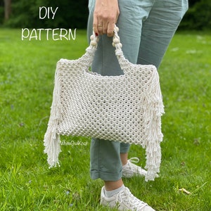 PDF Pattern Macrame Bag, DIY Macrame Boho Purse, Handbag Pattern, Macrame Shopping Bag Tutorial, How to Macrame Bag image 7