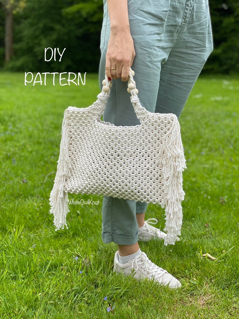 PDF Pattern Macrame Bag, DIY Macrame Boho Purse, Handbag Pattern, Macrame Shopping Bag Tutorial, How to Macrame Bag image 7