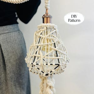 Boho Rope Lamp DIY Pattern – Macramé Pendant Light Tutorial (PDF Digital Download) / Fiber Art Rope Sculpture Lamp Printable Pattern