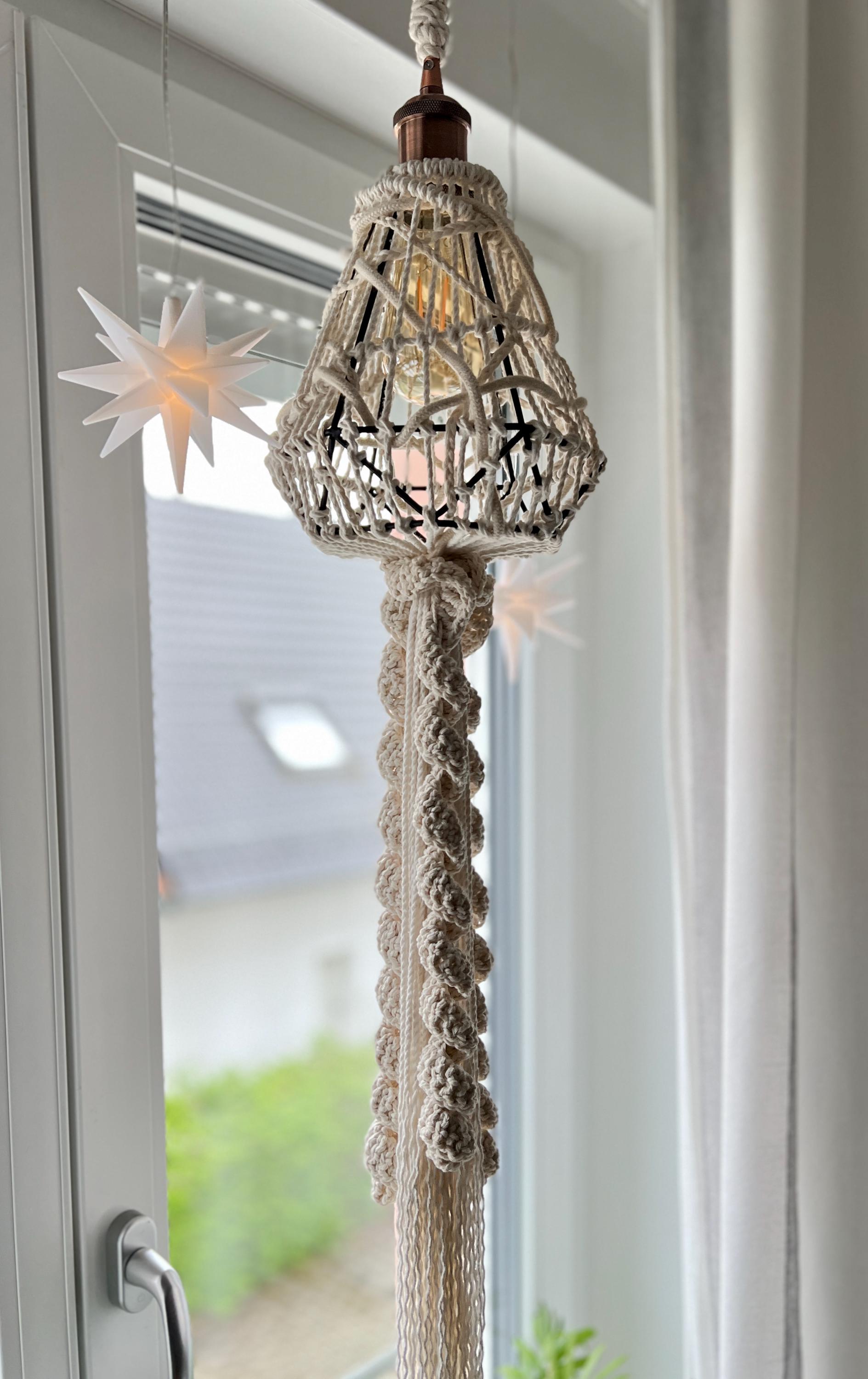 ボヘミアン風ロープランプのDIYパターン – マクラメペンダントライトの