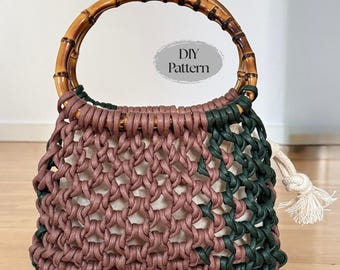 Patrón de bolso de macramé en PDF | Bolso DIY con asas de bambú | Patrón moderno de bolso de macramé | Descarga instantánea