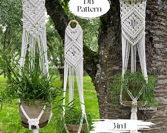 SET of 3 Macrame Plant Hanger Patterns: Geometric Wall Hangers PDF Pattern. Beginner-friendly Step-by-Step Guide for Stunning Plant Hangers.