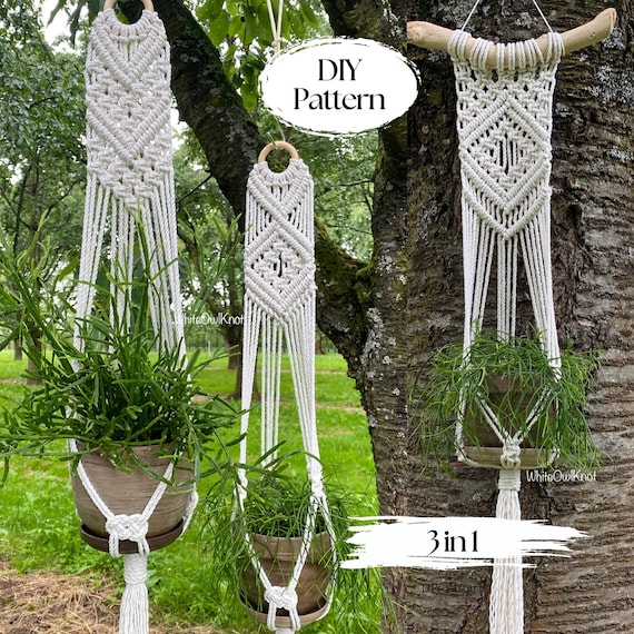 SET of 3 Macrame Plant Hanger Patterns: Geometric Wall Hangers PDF Pattern.  Beginner-friendly Step-by-step Guide for Stunning Plant Hangers. - Etsy  Israel