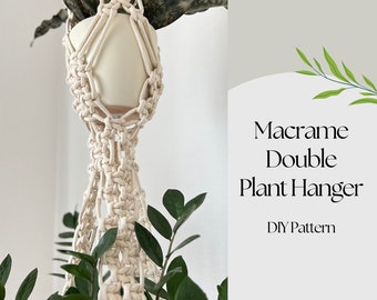 DIY Macramé-patroon voor dubbele plantenhanger - Uniek cadeau-idee voor plantenliefhebbers en tuinliefhebbers - Direct downloaden. Eclectisch decor