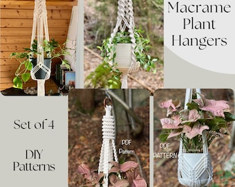 Pacchetto: 4 modelli PDF fai-da-te per appendiabiti in macramè più venduti per decorazioni per la casa Boho. La felicità della terrazza e del balcone. Download istantaneo