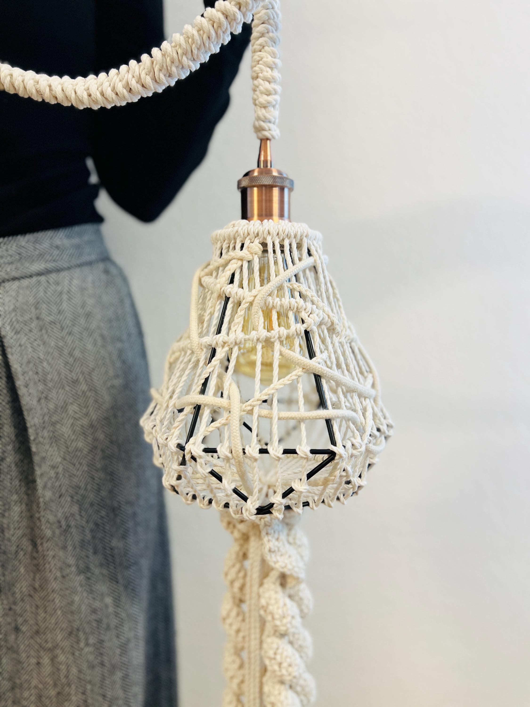ボヘミアン風ロープランプのDIYパターン – マクラメペンダントライトの