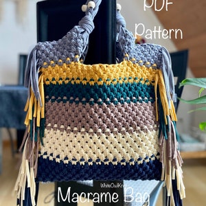 PDF Pattern Macrame Bag, DIY Macrame Boho Purse, Handbag Pattern, Macrame Shopping Bag Tutorial, How to Macrame Bag image 5