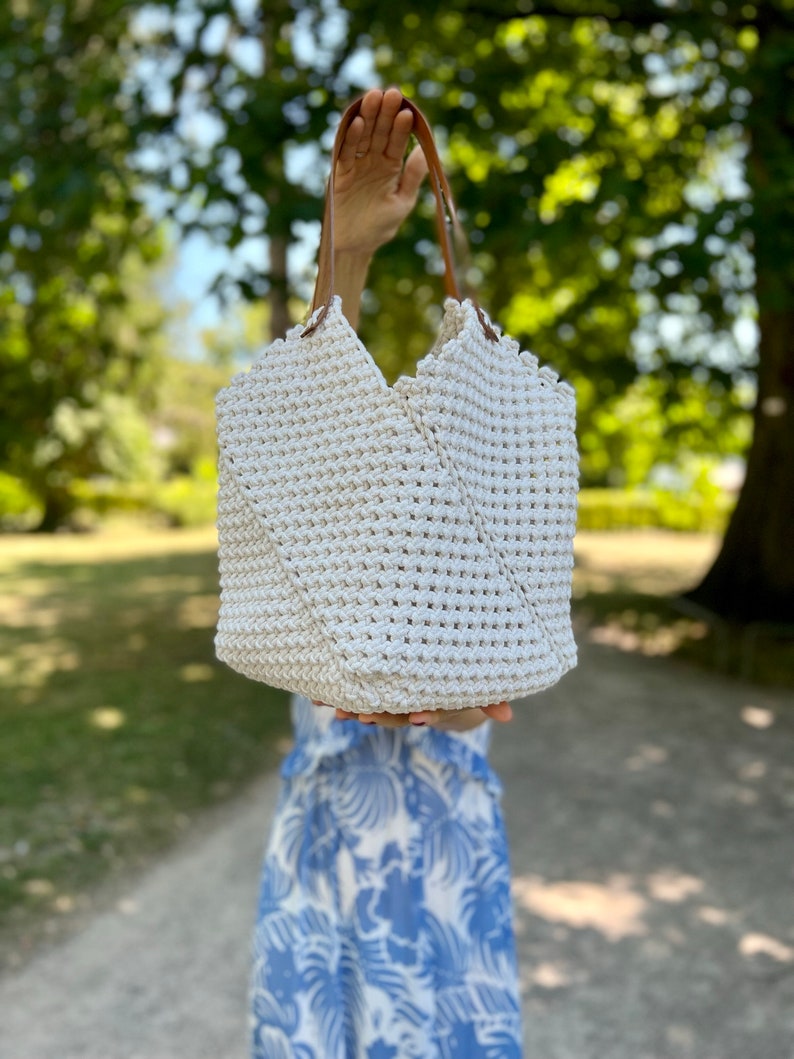 Macrame Bag PDF Pattern, DIY Macrame Boho Purse, Handbag Pattern, Macrame Tote Bag Pattern, How to Macrame Bag, Modern Bag Macrame Pattern zdjęcie 5