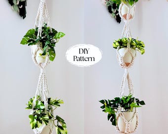 Dreifaches Makramee-Pflanzenhänger-Muster | DIY-Tutorial zum Aufhängen eines Pflanzgefäßes | Schritt-für-Schritt-Makramee-PDF | Boho-Wohndeko | Digitaler Download