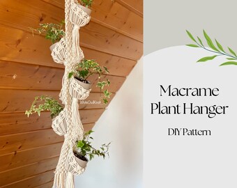 Macrame plantenhangerpatroon. DIY PDF voor meerdere plantenpotten. Verhoog het woondecor. Maak je hangende tuin. Directe download