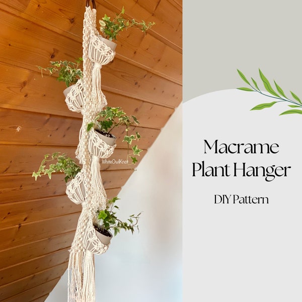 Modèle de cintre de plante en macramé. PDF bricolage pour plusieurs pots de plantes. Élevez la décoration intérieure. Créez votre jardin suspendu. Téléchargement instantané