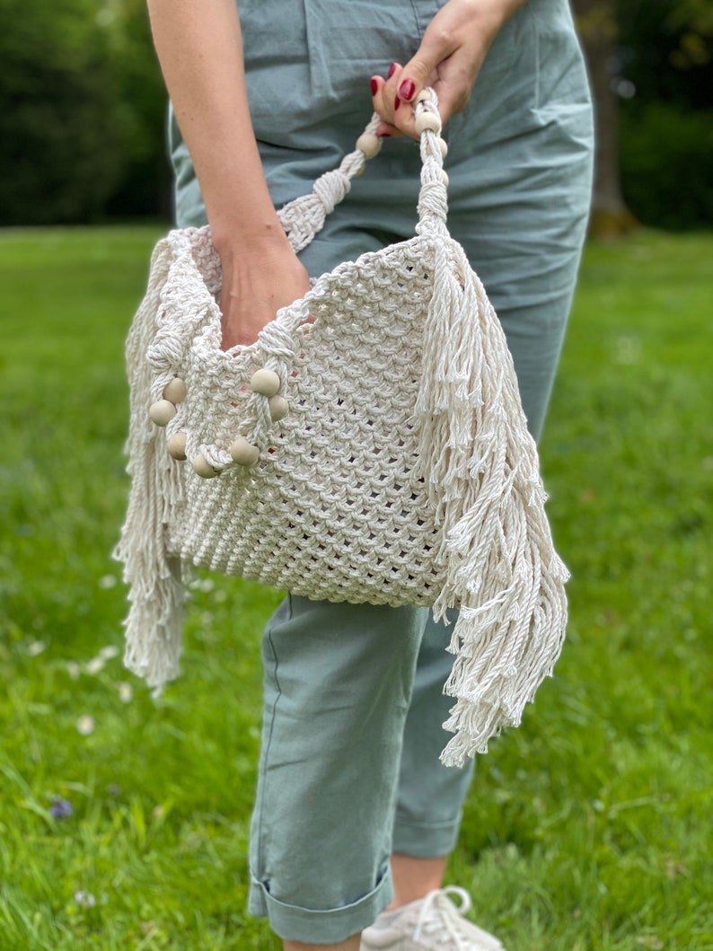 PDF Pattern Macrame Bag, DIY Macrame Boho Purse, Handbag Pattern, Macrame Shopping Bag Tutorial, How to Macrame Bag image 8