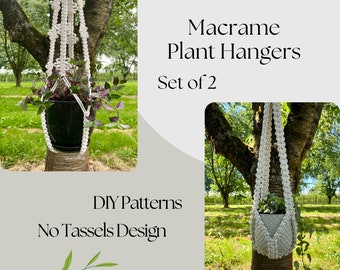 SET of 2 Without Tassel on Bottom Macrame Plant Hangers, Macrame Pattern, No Tail Hanging Planter, Farmhouse Decor, Digital Written Pattern