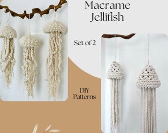 2 modèles de bricolage Macrame Jellyfish, Macrame PDF Pattern, Ocean Vibes Decor Ensemble de 2 modèles Macrame, Téléchargement numérique Modèle écrit